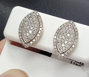 1CT Lab Created Diamond Marquee Halo Studs Earrings 14K White Gold Plated 15mm - Picture 1 of 6