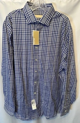 Новый с Ярлыками Michael Kors размер 2XL 18 34/35 синий белый клетку Мужская рубашка на пуговицах не железа - Изображение 1 из 4