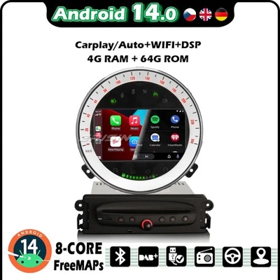 64GB Android 14 Carplay DAB+DVD Autoradio BMW Mini Cooper S R56 wifi IPS 4+64GB - Bild 1 von 4