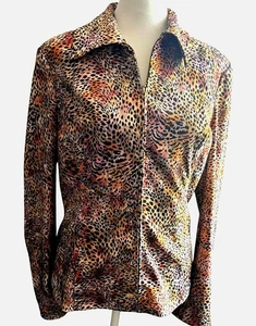 Vintage St John Sport Marie Gray Leopard Print Shirt Jacket Zip 4 Animal READ - Picture 1 of 12