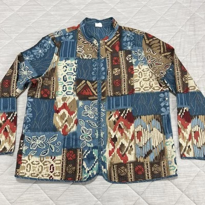 Alfred Dunner Womens Jacket Womens 14 Patchwork Quilted Print Open Buttonless - Image 1 of 4