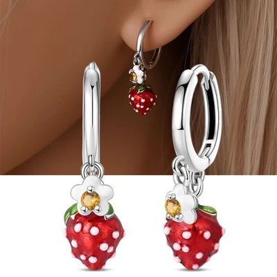 Pendientes colgantes PANDACH 925 de plata de ley dulce fresa regalo de cumpleaños para niñas Foto 1 de 4
