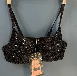 Western Women's Black Sequin Sparkle Shinny Beaded Bra Top Sz L/XL 38/40 C/D - Picture 1 of 13