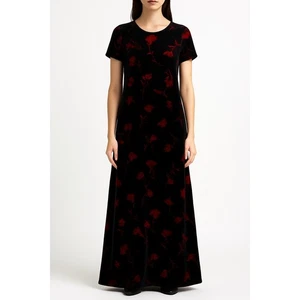 Maxi Vestido Para Mujer First Issue Terciopelo Grande Negro Rojo Floral Oscuro Romántico Gótico - Imagen 1 de 9