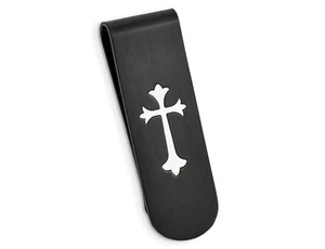 Herren Geldklammer schwarz plattiert Edelstahl gebürstet Kreuz - Bild 1 von 3