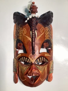 Máscara tribal africana de madera tallada a mano - Arte de pared decorativo de madera masai - Grande - Imagen 1 de 20