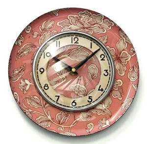 NEW 25cm Floral Style Wall Clock - Metal Modern Retro Mid Century Vintage Pink - Picture 1 of 4