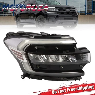 Full LED Headlight W/ Chrome trim strip Right Side For 2022-2024 Ford Expedition - Image 1 of 4