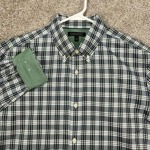 Banana Republic Men's L Slim Fit Gray Green Plaid Button Down Shirt Flip Cuff - Picture 1 of 9