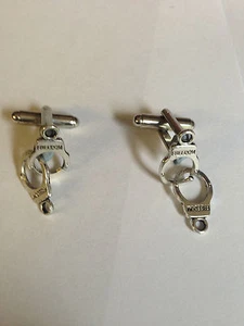 Hand cuffs Pair of Cufflinks weddings birthday occasion shirt tie slide men c33 - Picture 1 of 1