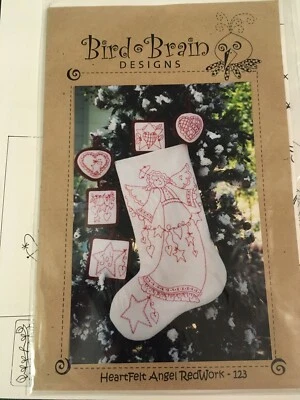 Bird Brain Designs Heartfelt Angel RedWork Pattern #123 Robin Kingsley 2002 - Image 1 of 2