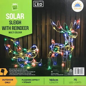 Sleigh Reindeer Deer Solar MULTI LED Fairy Light Outdoor Christmas Xmas AU Stock - Picture 1 of 4