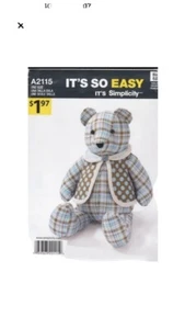 18 inch teddy bear sewing pattern memory bear - Picture 1 of 10