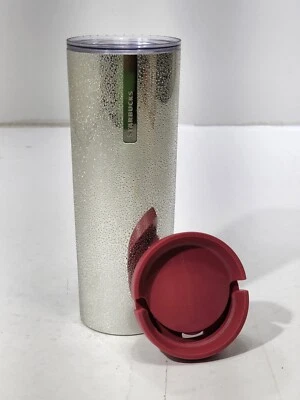 Taza vaso Starbucks 2013 rosa con tapa metálica gota plateada texturizada 16 oz Foto 1 de 4