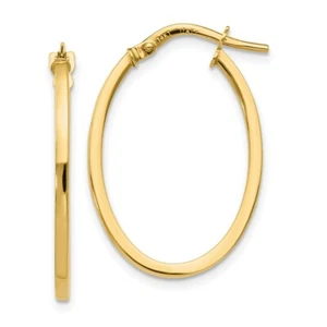 Real 14kt Yellow Gold Polished Oval Hoop Earrings - Picture 1 of 5