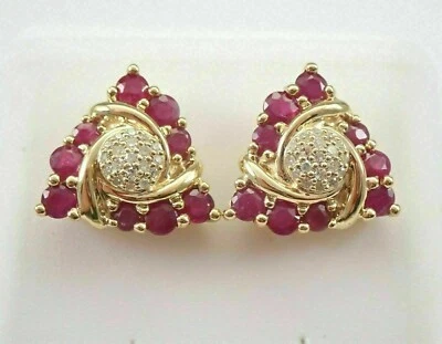 Aretes para mujer enchapados en oro amarillo de 14 k con rubí rosa simulado corte redondo de 2 quilates Foto 1 de 4