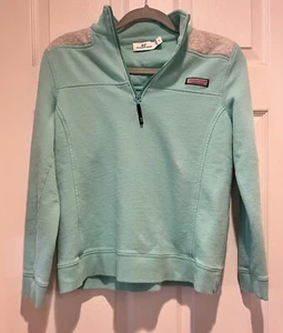 Sudadera Pullover Vineyard Vines 1/4 Cremallera Mujer PEQUEÑA Gris Teal Cuello Simulado - Imagen 1 de 6
