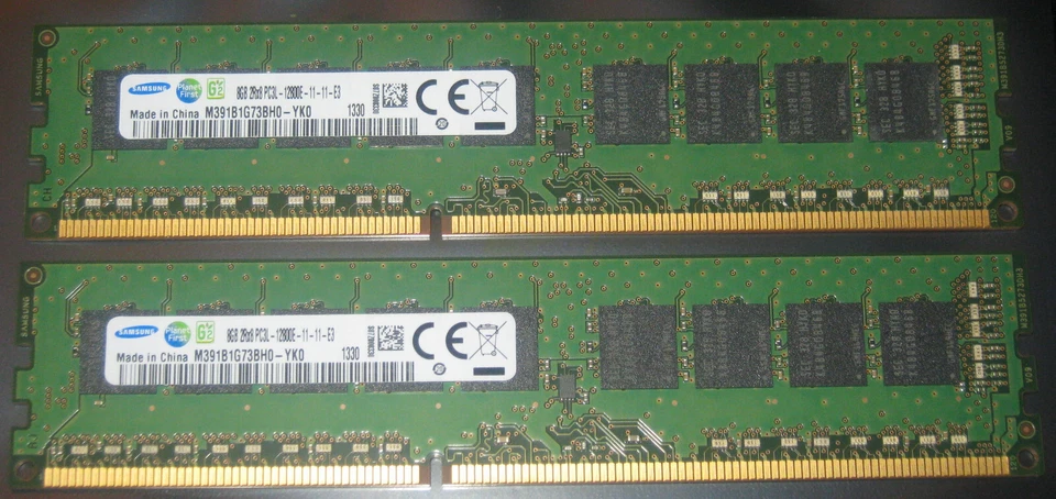 16GB KIT SAMSUNG DDR3 RAM 1600MHz PC3L-12800E DIMM 240-pol.CL11 M391B1G73BH0-YK0 - Bild 1 von 1