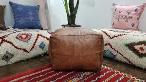 Footstool Pouffe Ottoman Moroccan Handmade Boho Genuine Unstuffed Square Pouf - Picture 1 of 4