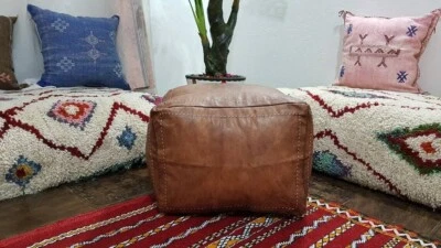 Footstool Pouffe Ottoman Moroccan Handmade Boho Genuine Unstuffed Square Pouf - Image 1 of 4