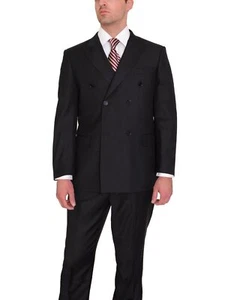 Traje de lana negro liso de corte clásico de doble pecho - Imagen 1 de 1