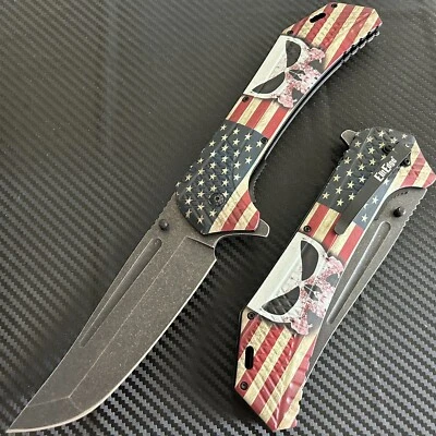 "Navaja de Bolsillo Caza Hoja Abierta Asistida por Resorte Táctica Bandera EE. UU. 12,25""" Gigante" Foto 1 de 4