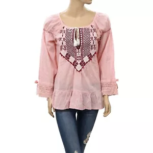 Odd Molly Anthropologie Embroidered Blouse Top Lace Pink Cotton M New 262102 - Picture 1 of 4