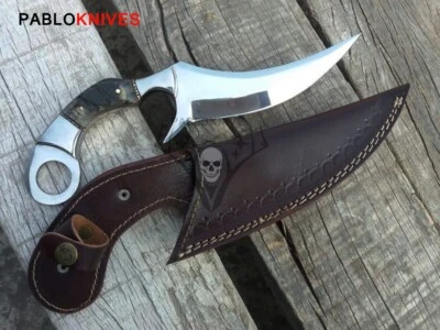 12" Rare J2 Tool Steel Mirror Polished Karambit Knife Sheep Horn Handle / Sheath - Image 1 of 3