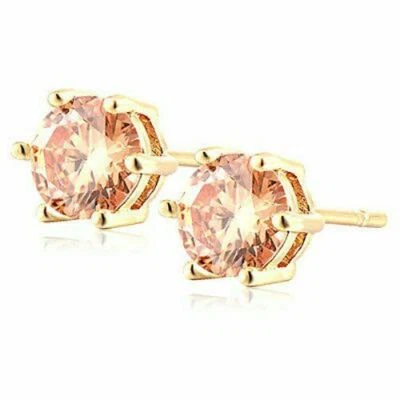 Pretty New Yellow Gold Filled Petite 6 Prong Set 6mm Champagne CZ Stud Earrings - Image 1 of 2