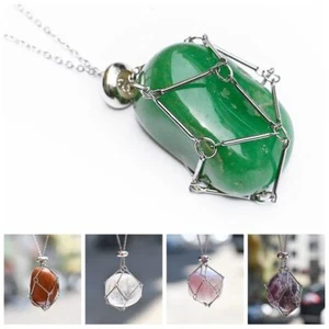 Copper Crystal Holder Cage Necklace Silver Color Chain Necklaces Party - Picture 1 of 19