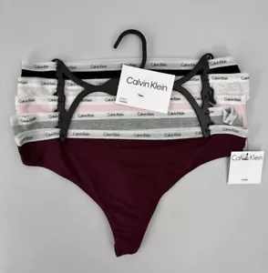 Damen Calvin Klein Tanga 5er Pack M Unifarben - Rot Grau Pink Grau & Schwarz - Bild 1 von 13