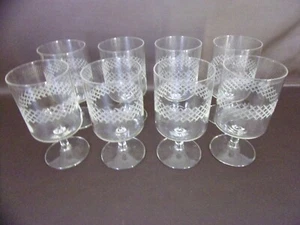 Vintage Set Of Eight Cut Lattice Band Water Glasses Stemware - Picture 1 of 9