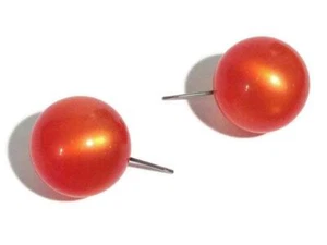 Orange Flame Vintage Moonglow Lucite Ball Stud Earrings - Picture 1 of 4