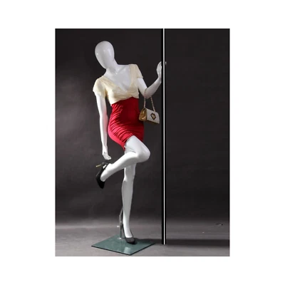 AMERICAN DRESS FORMS Adult Female Fiberglass Glossy White Faceless Fashion Mannequin with Base