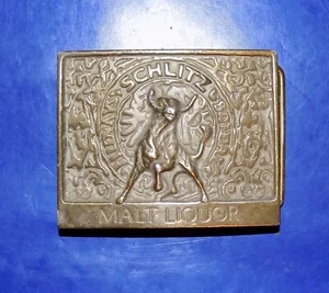 Nice Solid Brass SCHLITZ MALT LIQUOR Embossed Belt Buckle - Picture 1 of 3