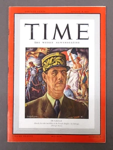 August 4 1941 TIME MAGAZINE cover of GENERAL CHARLES De GAULLE France - Imagen 1 de 3