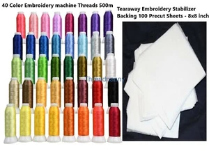 40 Colors Polyester Embroidery Machine Thread with Tearaway Stabilizer Backing - Picture 1 of 4