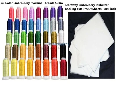 40 Colors Polyester Embroidery Machine Thread with Tearaway Stabilizer Backing - Image 1 of 4