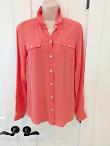 Banana Republic Coral 100% Silk Collared Button Down Long-sleeved Blouse S - Picture 1 of 8