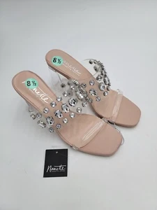 NEW Nanette Lepore Blake Rhinestone Translucent Clear Straps Block Heels Sz 8.5 - Picture 1 of 6