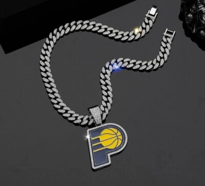 Indiana Pacers GEM NECKLACE Gold/Silver Bling Hip Hop Pendant & 24" Chain - Image 1 of 4