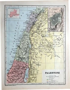 c1880 MAP PALESTINE MODERN JERUSALEM SAMARIA GALILEE JUDEA PHOENICIA - Picture 1 of 4