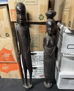 African Statues X2 Matching Pair Wood Carved, Solid Wood - Picture 1 of 4