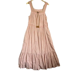 Old Navy Maxi Dress Large Orange Gingham Pockets Smocked Peasant Boho Tiers - Picture 1 of 14