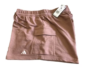 Adidas French Terry Cargo Gym Shorts Warm Clay Drawstrings Women Size XL NEW - Picture 1 of 9