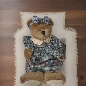 Boyds Bears 1985-96 Emma Gingham Plaid Dress with Hearts Collectible With TAGS - Picture 1 of 14