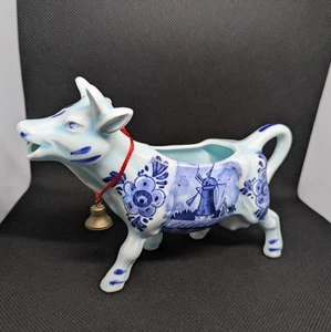 Vintage Delft Blue Style Cow Creamer Milk Jug, with original tie and bell. - Picture 1 of 6