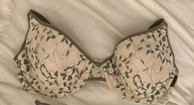 VTG 90s DKNY Bra 36B Ivory Lace W Olive Green Floral - Image 1 of 4