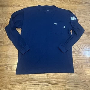 Tyndale FR Shirt Mens Medium Navy Blue Flame Resistant Arc Rated Long Sleeve USA - Picture 1 of 7
