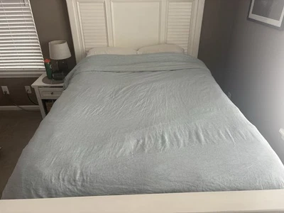 West Elm European Flax Linen King/California Duvet Cover Gray Hint Of Blue - Image 1 of 4